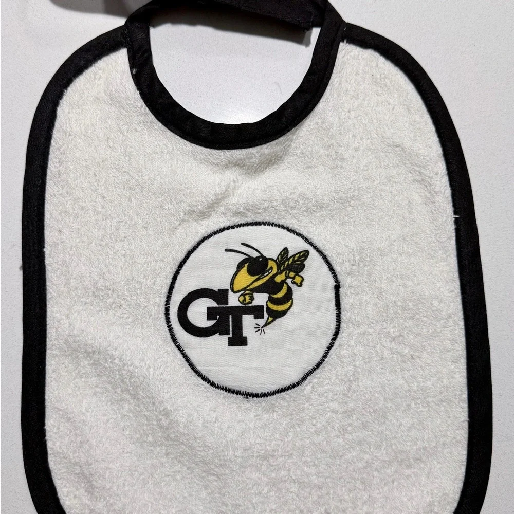Vintage Georgia Tech Yellow Jackets Baby Bib White Terry Cloth